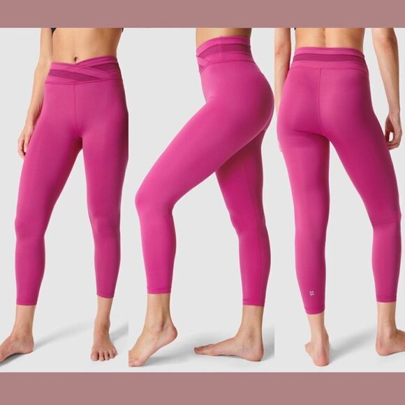 Sweaty Betty Phlox Pink All Day Crossover Waist 7/8 Activewear Leggings - Picture 1 of 10
